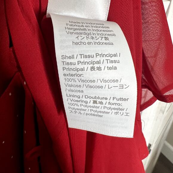 NWT J. CREW Women's PLUS Size 24 Holiday Red Drapey Puff Sleeve Dress Pin Dot - Picture 13 of 16